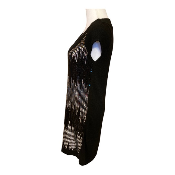Lapis Angora & wool blend sweater dress with black & silver waterfall sequins. - Picture 3 of 7
